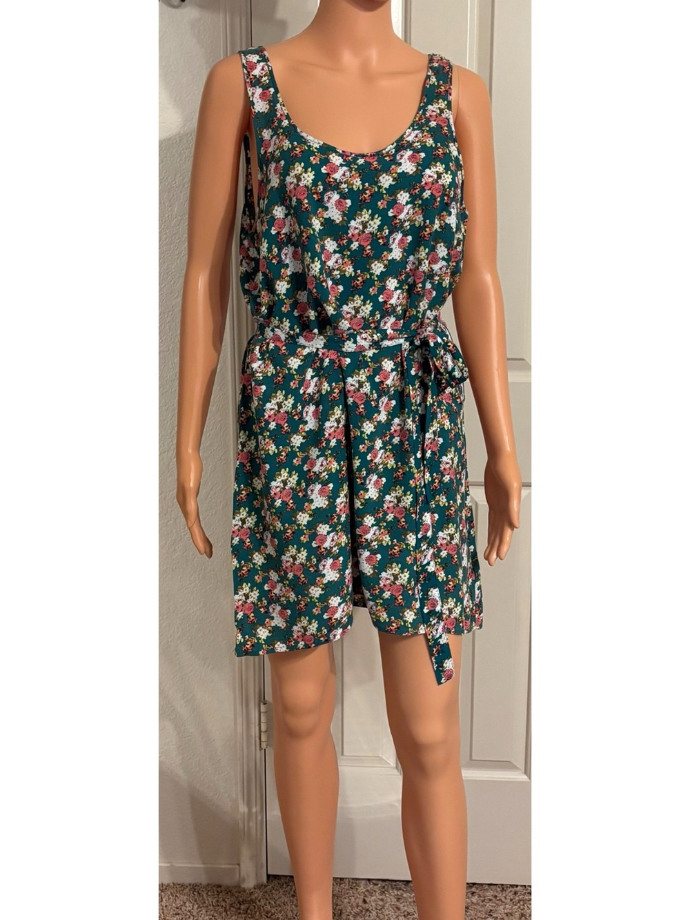 Forever 21 Teal Floral Scoop Neck Romper